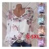 Amazon ebay popular camisa estampada de manga comprida com decote em V e botões top chiffon camisa