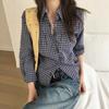 Ins2026 Coreano Nuevas Llegadas de Principios de Primavera Estilo Coreano Reductor de Edad Estilo Universitario Ceñidor de Cintura Adelgazante Camisa de Manga Larga a Cuadros Top para Mujer