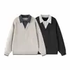 Yidao Vintage Otoño 2026 Nueva Colección: Suéter de punto con cuello de dos piezas estilo Old Money para hombre, suéter de punto retro con retazos