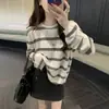 Top de punto a rayas de manga larga para mujer, estilo casual y relajado, nueva camiseta protectora solar holgada de otoño, top ligero