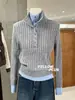 Suéter Tricô Color Block Falso Duas Peças Lavável à Máquina para Mulheres, Novo Tricô Outono/Inverno 2025