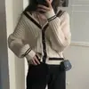 Nova moda de outono coreana estilo coreano solto versátil gola V bloqueio de cores manga longa tricô cardigã suéter top para mulheres