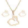 Conjunto de Joias Estilo Coreano Pingente de Coelho Simples Pequeno Estilo Doce Aço Inoxidável Brincos Femininos Corrente para Clavícula Atacado