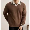 Ropa para hombre con cuello de color bloque, top de punto para hombre, polo de manga larga para hombre, moderno, de alta gama, corte ajustado