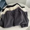 Calça de Moletom Lisa com Punho Painel de Cor Lisa Forrada com Lã Espessa Roupa de Inverno Calça de Algodão Calça Quente Calça Longa Petite