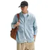 Camisa jeans fina com lapela masculina, manga longa masculina, cor sólida, casual, para sair, camisa masculina lavada retrô