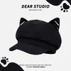 Bonito Boina de Orejas de Gato para Mujer, Versátil Gorra Plana de Ante para Primavera y Otoño, Sombrero Octagonal Estilo Japonés, Venta al por Mayor de Fábrica