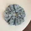 Goma de pelo de estilo perezoso francés de lunares tipo intestino grueso para mujer, goma de pelo de coleta de alta gama, cuerda para el pelo azul, accesorios para el pelo retro, cuerda para el pelo