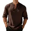 Camiseta Amazon transfronteriza, top casual holgado de manga larga con cuello en V, jersey versátil de color liso para hombre, estilo europeo y americano, para negocios