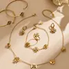 Moda europea y americana 5A circonita doble capa corazón flor collar, pulsera, pendientes, anillo abierto minimalista, set de brazaletes