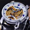 Modelo Ganador de Ebay Moda Casual Hueco Mecánico Semiautomático Reloj al por Mayor Caja Plateada Esfera Blanca Movimiento Plateado