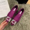 Aumento de 5 cm Hebilla Cuadrada de Diamante Copo de Nieve Elegante Punta Puntiaguda Satén Boca Baja Francesa Zapatos Planos Zapatos de Boda Zapatos Elegantes para el Trabajo