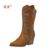 Juyuan 2026 Outono/Inverno Novas Botas Longas de Tamanho Grande para Comércio Exterior WISH Amazon Botas de Couro de Cano Médio para Mulheres Europeias e Americanas