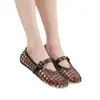 Zapatos de Cristal Coreanos para Mujer, Sandalias de Encaje Estilo Francés, Zapatos Planos Huecos de Corte Cuadrado, Zapatos sin Cordones Planos Transpirables