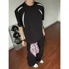 Camiseta Masculina Manga Curta Cinza Patchwork Desconstruído Verão 2026 Nova Meia Manga Americana Peso Pesado Ombro Reto