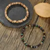 Fornecimento Transfronteiriço, Moda Europeia e Americana, Pulseira Elástica com Contas de Madeira Natural, Conjunto de 2 Peças para Fazer Você Mesmo, Ideal para Férias na Praia.