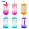Vaso mason de vidrio de borosilicato alto de 16 oz para sublimación, color jalea degradado, tapa PP a color, vaso de vidrio para transferencia de calor con popote