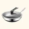 Wok de Acero Inoxidable 316L Pan de Fritura Antiadherente de Acero de Tres Capas con Panal de Doble Cara Sin Recubrimiento Bajo Humo de Aceite Utensilios de Cocina de Fondo Plano