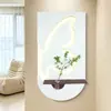 Pintura decorativa iluminada para hall de entrada estilo creme, decoração de parede 3D de borboleta, pintura suspensa de planta verde hidropônica, mural para corredor