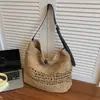 Bolsa de Palha Tecida Grande Capacidade Versátil Simples Vazada Moda Casual Versátil Bolsa de Ombro Único Tote