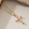 Aogu Moda Luxo Acessível Banhado a Cobre Ouro 18K Zircônia Pingente Cruz Colar Feminino Nicho Alto Padrão Versátil Corrente Clavícula