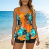 Tankini sexy de moda europea y americana transfronterizo, nuevo estampado, de doble tirante, traje de baño conservador para vacaciones en la playa