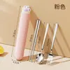 Set de cubiertos portátil de acero inoxidable con cucharas creativas lindas de pata de gato, palillos, tenedores y caja de almacenamiento simple