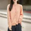 Cárdigan de punto de lana cepillada, suave y mullido, para mujer, cuello redondo, talla petite, color liso, corte holgado, adecuado para usar en capas.