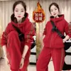 Conjunto de Moletom Casual Esportivo de Alta Qualidade e Calça de Perna Larga Estilo Coreano, Forrado com Fleece e Espessado, Conjunto de Duas Peças
