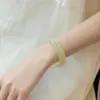 Pulseira de Jade Verde e Branco Natural, Formato de Barra Redonda, Pulseira de Jade Afegão Tipo Gelo para Meninas Jovens, Estilo Jovem, Verde Claro Transparente Gelo