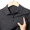 Suéter de punto fino casual de color liso para hombre de mediana edad, capa base de otoño para comercio exterior transfronterizo, con cuello camisero y mangas largas