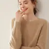 Suéter Feminino de Cashmere, Gola Redonda, Engrossado, Cor Sólida, Vazado, Caimento Solto, Suéter de Tricô Emagrecedor, Suéter Base