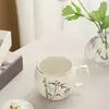 Taza de Agua de Cerámica Pintada a Mano con Tapa, Taza de Té para Oficina con Tapa, Taza Clásica para Oficina, Taza de Té, Taza de Té para Sala de Conferencias