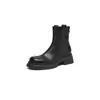 Botas curtas de moda únicas estilo britânico, nova sola plataforma, salto grosso de 5,5 cm, bico redondo, botas curtas de moda de salto médio