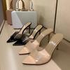 Novedad Verano 2026 Chanclas Transparentes de una Tira con Punta para Mujer, Versátiles y Elegantes, con Tacón Fino, Punta Descubierta, Sandalias de Tacón Alto Color Nude