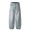 G6481 Retrô Americano High Street Outono e Inverno Unissex Tendência Azul Lavado Jeans Masculino Solto Perna Cruzada
