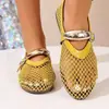 Sandalias de Talla Grande para Mujer de Comercio Electrónico Transfronterizo 2026 Primavera Verano Nuevas Punta Redonda Malla Hueca Estilo Europeo Americano Sandalias Planas
