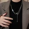Collar de acero de titanio con diseño de nicho de hip-hop para mujer, cadena de suéter de perlas con temperamento de estilo metálico, accesorios de red roja al por mayor
