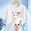 2005 # Camiseta de Manga Corta con Cuello Redondo para Niñas Verano 2025 Nueva Camiseta Básica Holgada para Niños Algodón Puro Verano