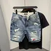 Shorts de Mezclilla Rectos Desgastados para Hombre, Corte Holgado, Marca de Moda, Talla Grande, Estilo Delgado de Verano, Shorts Rasgados de Longitud Media