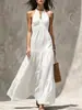 Vestido Halter de Estilo Europeo y Americano Transfronterizo para Mujer, Vestido de Pasteles Largo con Cuello en V y Cintura Ceñida para Verano, Estilo Vacacional