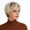 Pelucas Europeas y Americanas de Nuevo Producto Transfronterizas para Mujeres, Peinado Corto Degradado Marrón, Peluca Sintética de Fibra de Alta Temperatura Rizada Corta Africana, En Stock