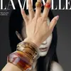 Estilo europeo y americano transfronterizo, pulsera abierta de brazalete ancho, redondo, de gran tamaño, multicolor, color gelatina, resina acrílica dinámica, joyería