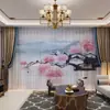 Novas Cortinas Estilo Chinês com Pintura de Paisagem em Tinta para Sala de Estar, Escritório, Quarto, Estudo, Janela de Canto, Cortinas Transparentes Semi-Blackout de Teto a Chão