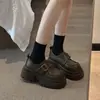 Sapatos femininos de couro com sola grossa, que aumentam a altura, salto grosso, coleção outono 2026, mocassins estilo britânico retrô, sapatos plataforma versáteis