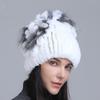 Gorro de Lana Grueso de Invierno Nuevo para Mujer Estilo Europeo y Americano, Gorro de Piel de Conejo Rex, Gorro de Punto con Cinturón Lateral y Flor