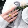 Joias Transfronteiriças Moda Vintage Nupcial Imitação Cor Tesouro Anel de Cristal Micro-cravado com Zircônio Nicho Luz Luxo Anel de Dedo High-end