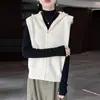 Colete Cardigan de Tricô com Capuz 100% Lã Novo Outono/Inverno 2026 para Mulheres, Colete Camada Liso sem Mangas