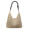 Bolsa Tote de Palha Trançada Oca Multicor Grande Capacidade Leve Bolsa de Praia Férias Casual Ombro Único Bolsa Grande