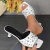 Zapatillas de Tacón Alto Abiertas con Remaches de Estilo Europeo y Americano, Estilo Nuevo de Primavera, Talla Grande, de Comercio Exterior, Zapatillas de Tacón Alto con Una Correa